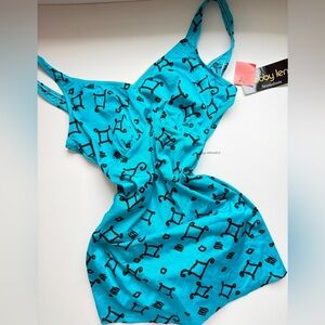 Vintage NWT Y2K Bobby Len Abstract Print Swimsuit Funky One Piece Retro 90s